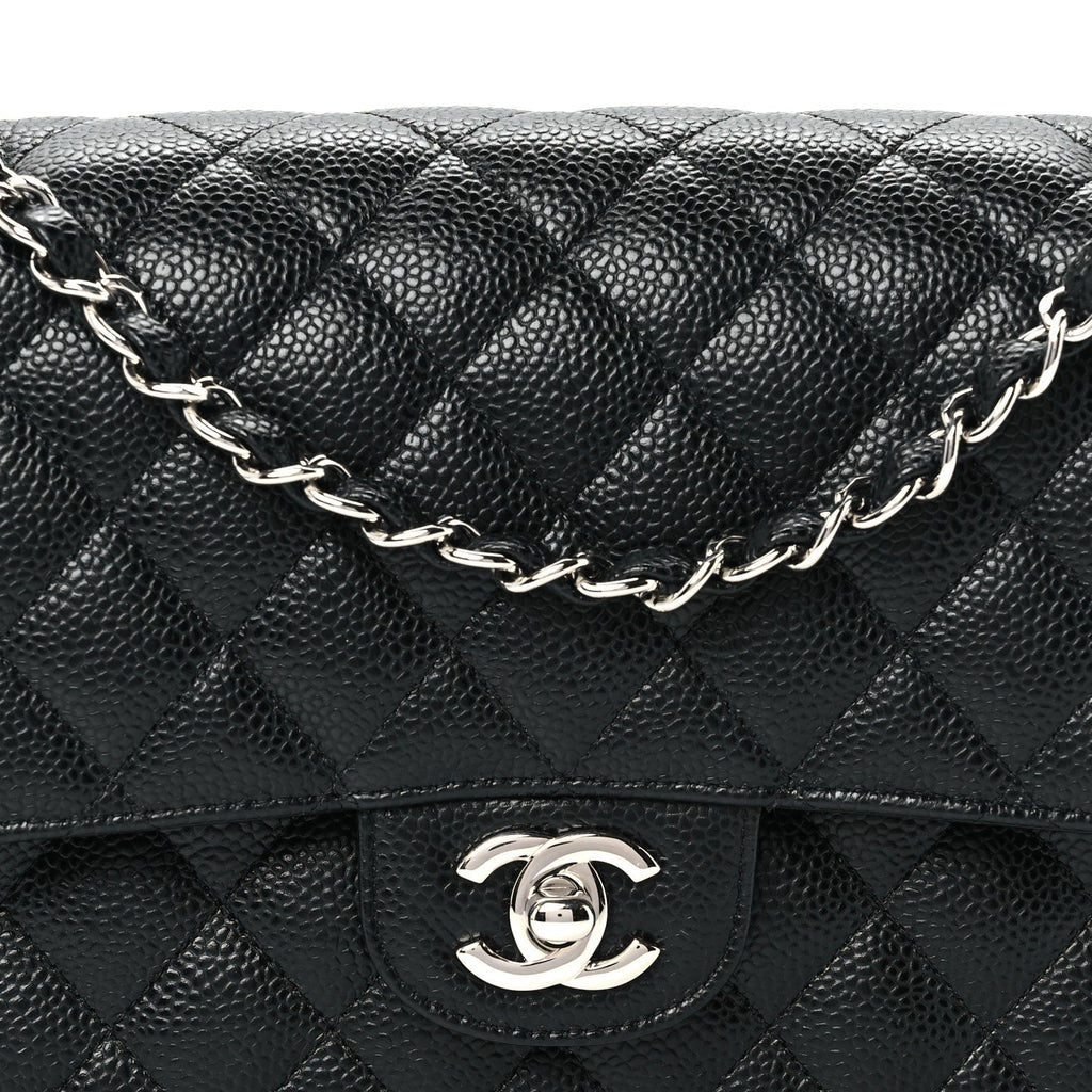 Caviar Quilted Medium Double Flap Black