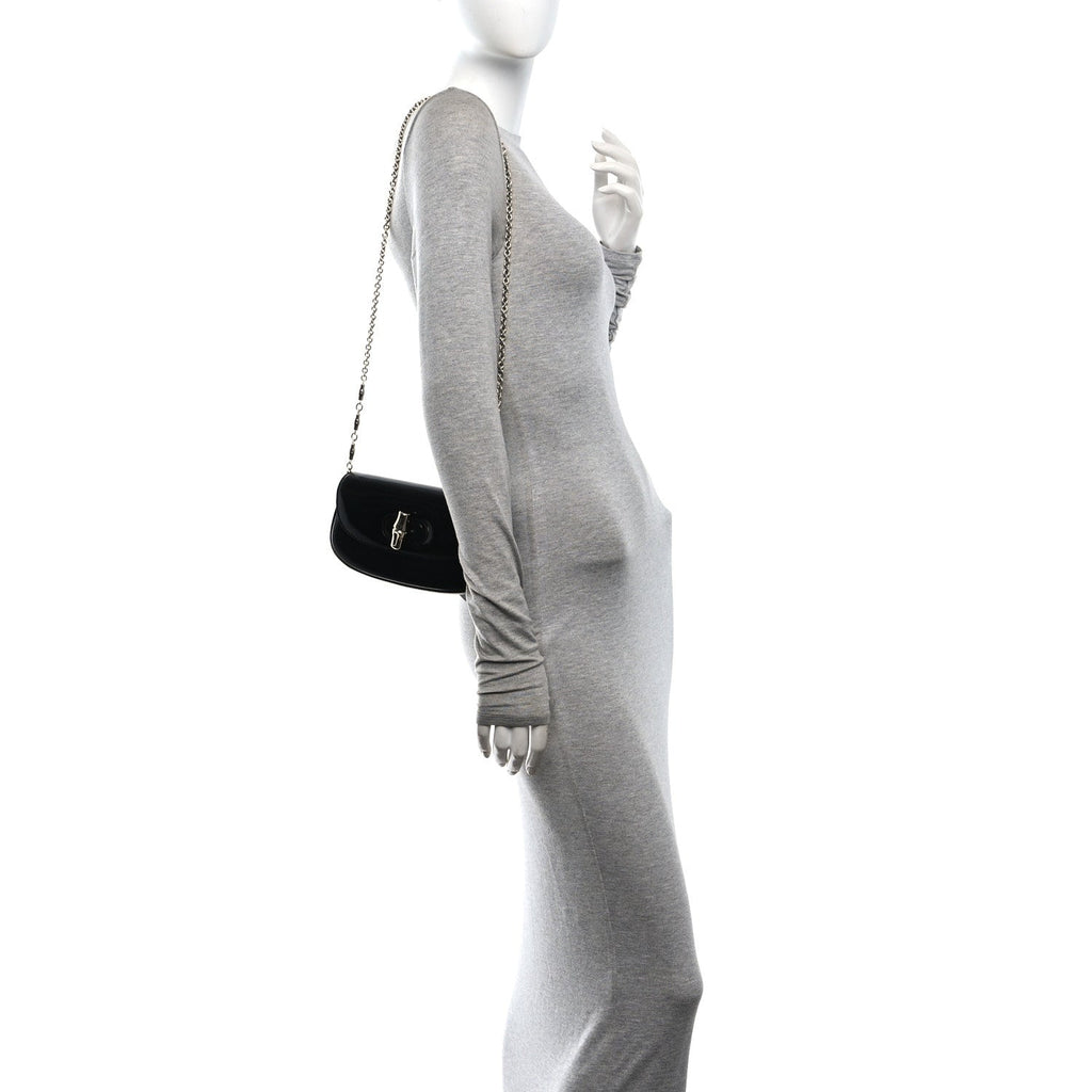 Shiny Calfskin Small Bamboo Night Bag Black