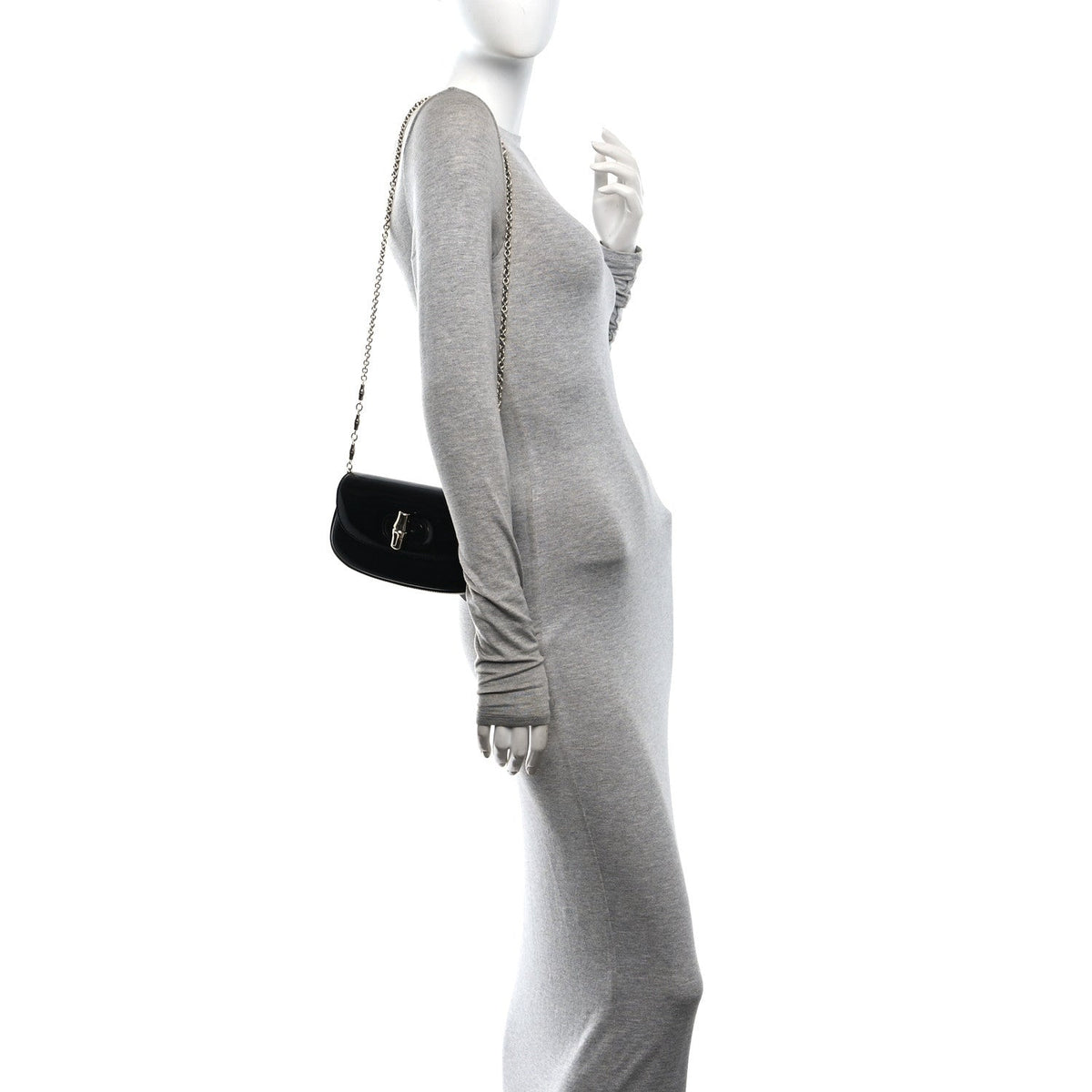 Shiny Calfskin Small Bamboo Night Bag Black