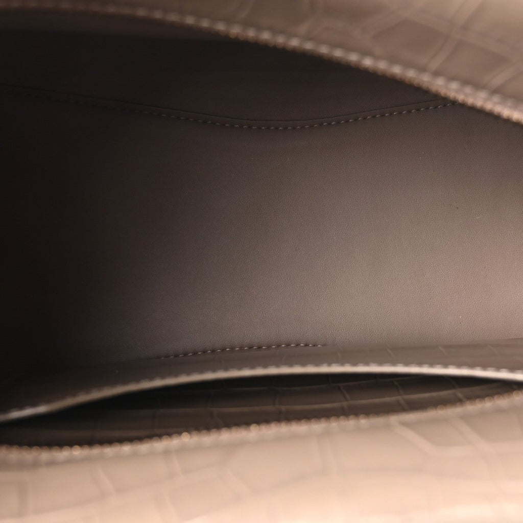 Shiny Supple Calfskin Crocodile Embossed Neo Classic Gold Hardware S City Mink Grey