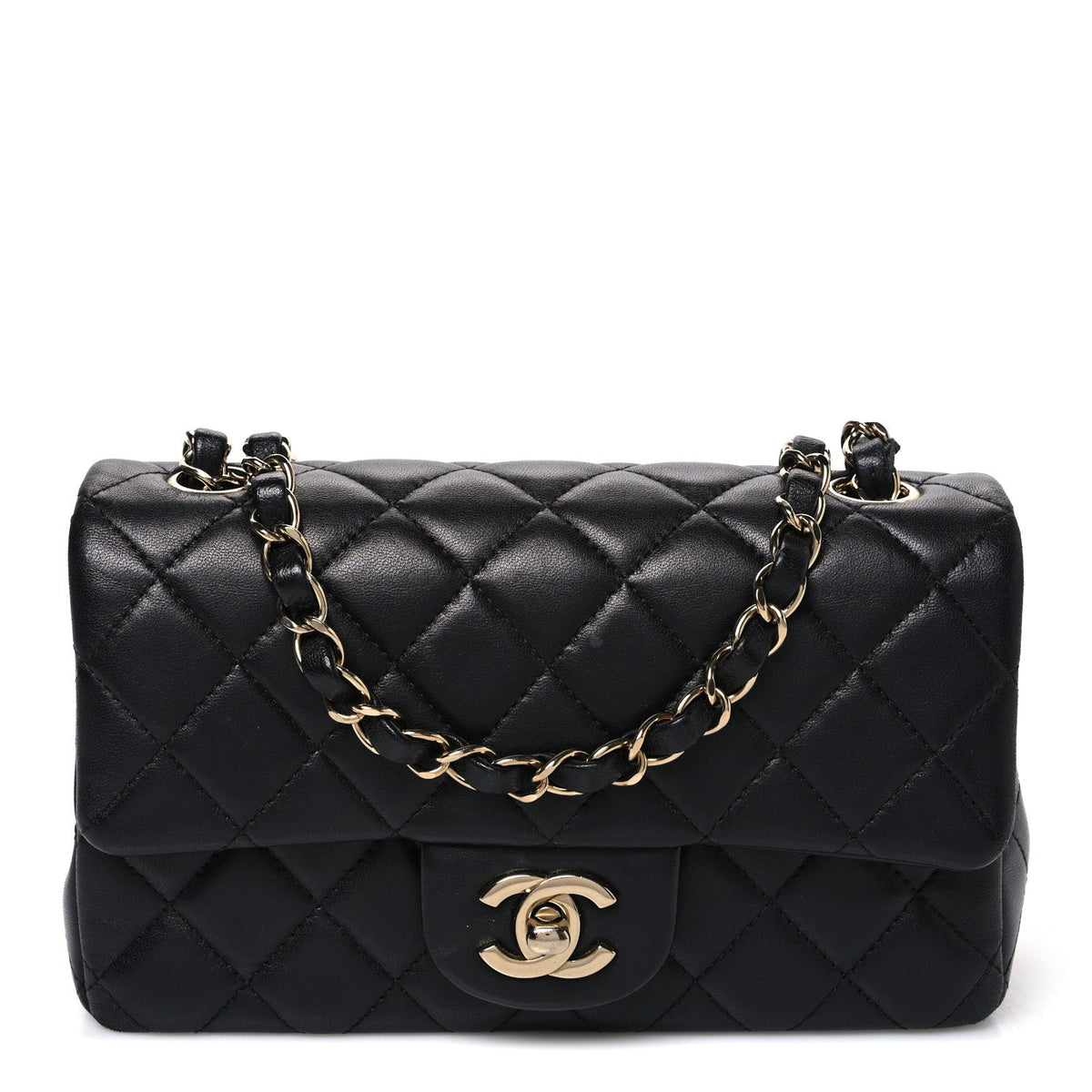 Lambskin Quilted Mini Rectangular Flap Black