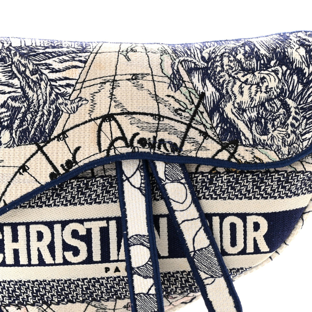 Canvas Embroidered Around the World Saddle Bag Blue