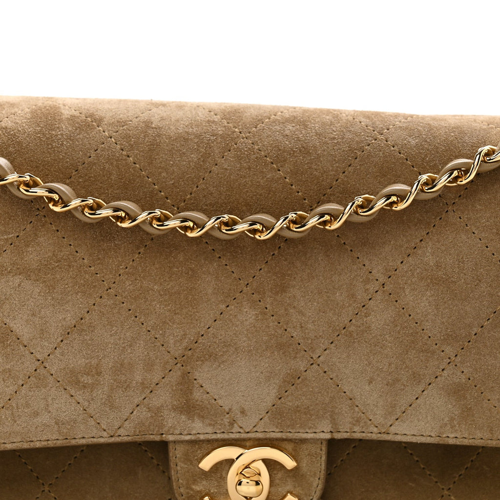 Suede Calfskin Small Souplissimo Maxi Flap Dark Beige