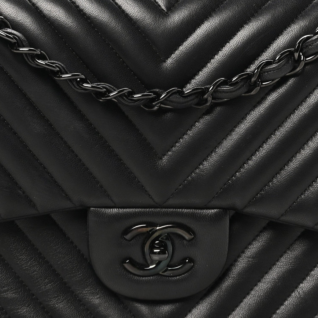 Lambskin Chevron Quilted Jumbo Double Flap So Black