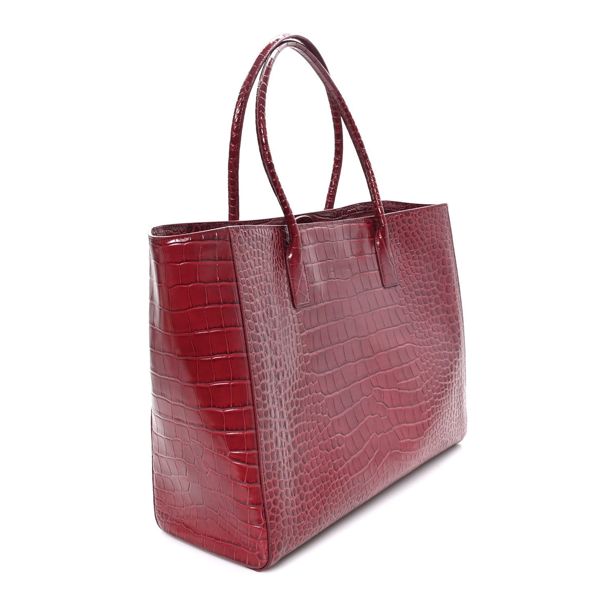 Calfskin Crocodile Embossed Archetype Large Shopping Tote Burgundy Burgundy