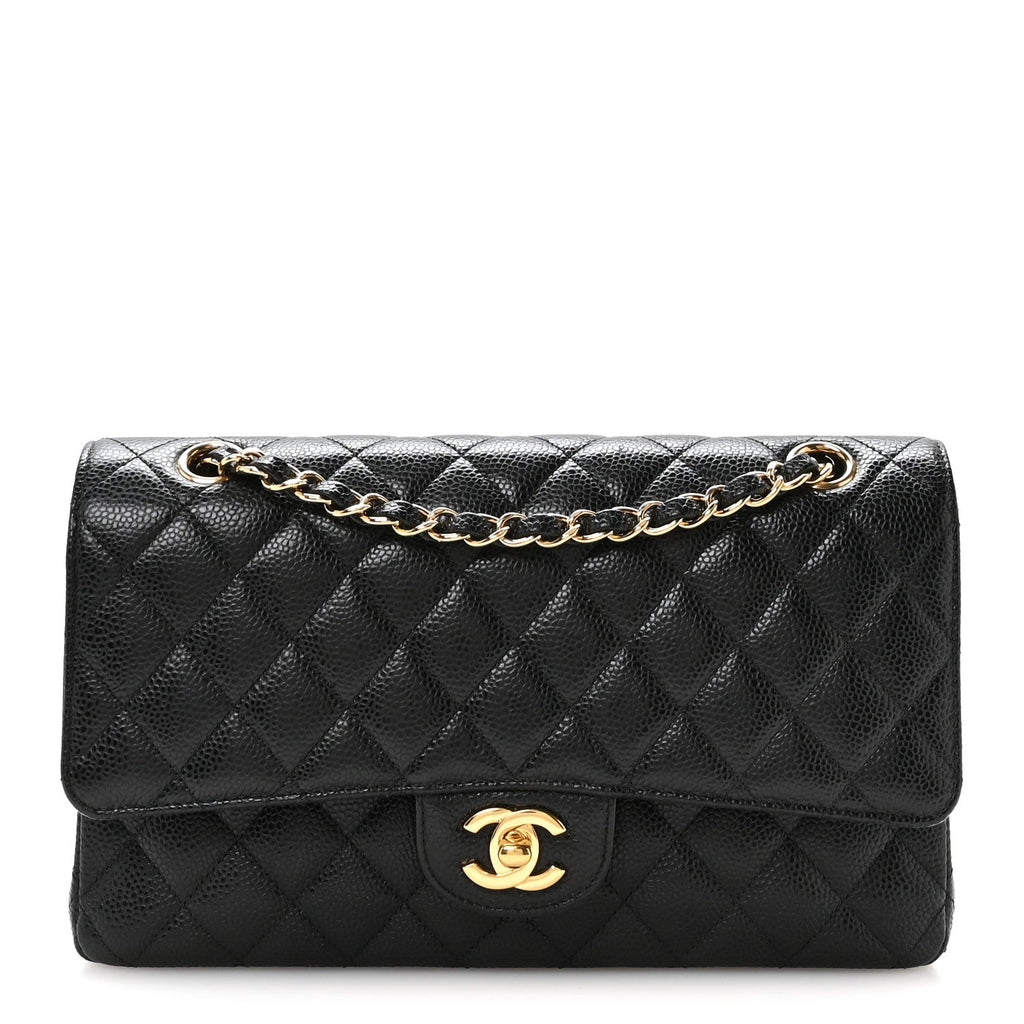 Caviar Quilted Medium Double Flap Black