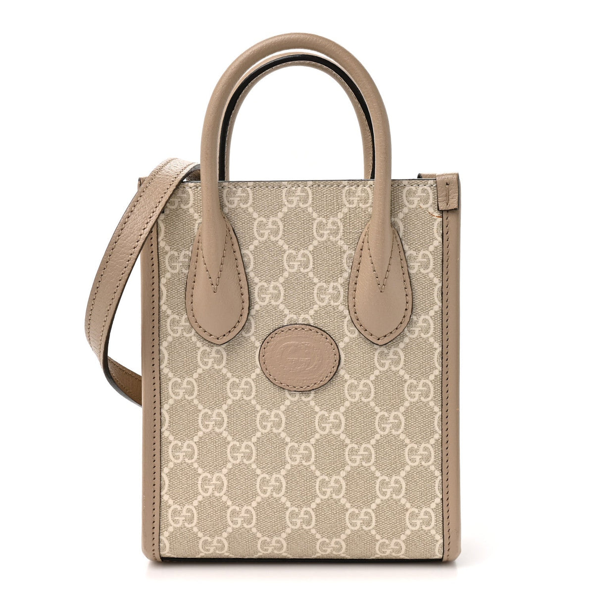 GG Supreme Monogram Textured Dollar Calfskin Mini Retro Interlocking G Tote Bag Beige Mystic White Oatmeal