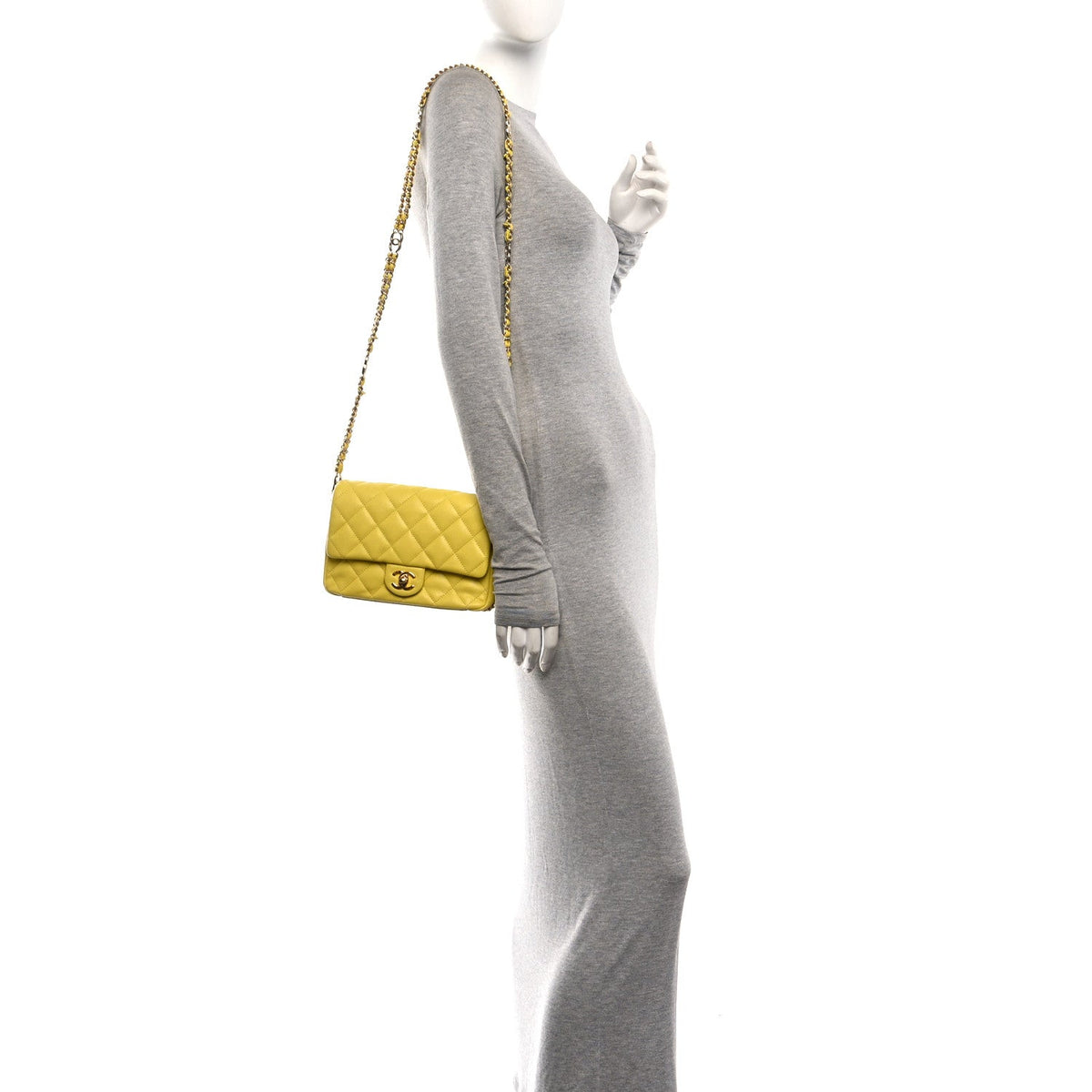 Caviar Quilted Mini CC You Flap Yellow