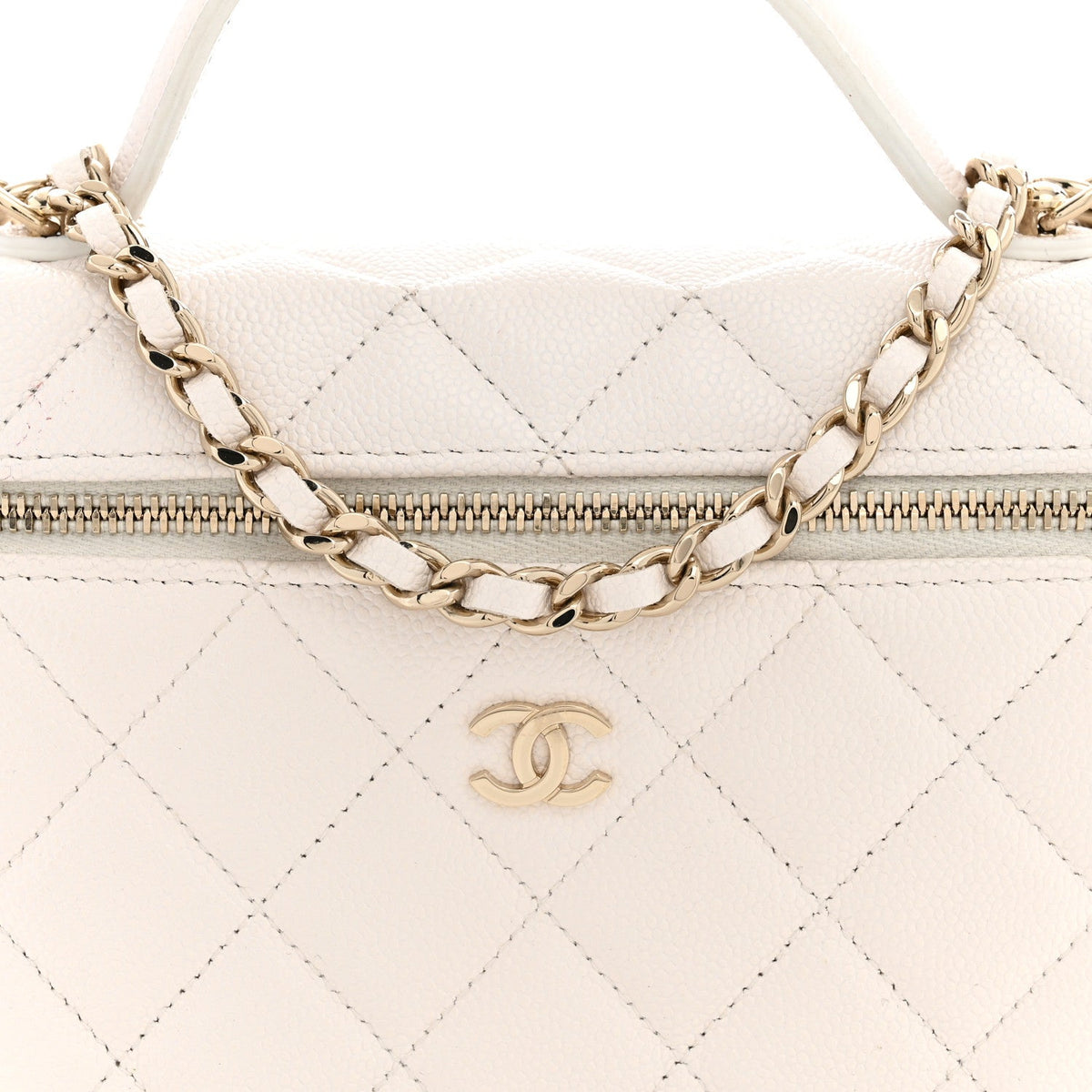 Caviar Quilted Top Handle Slim Vanity With Chain White