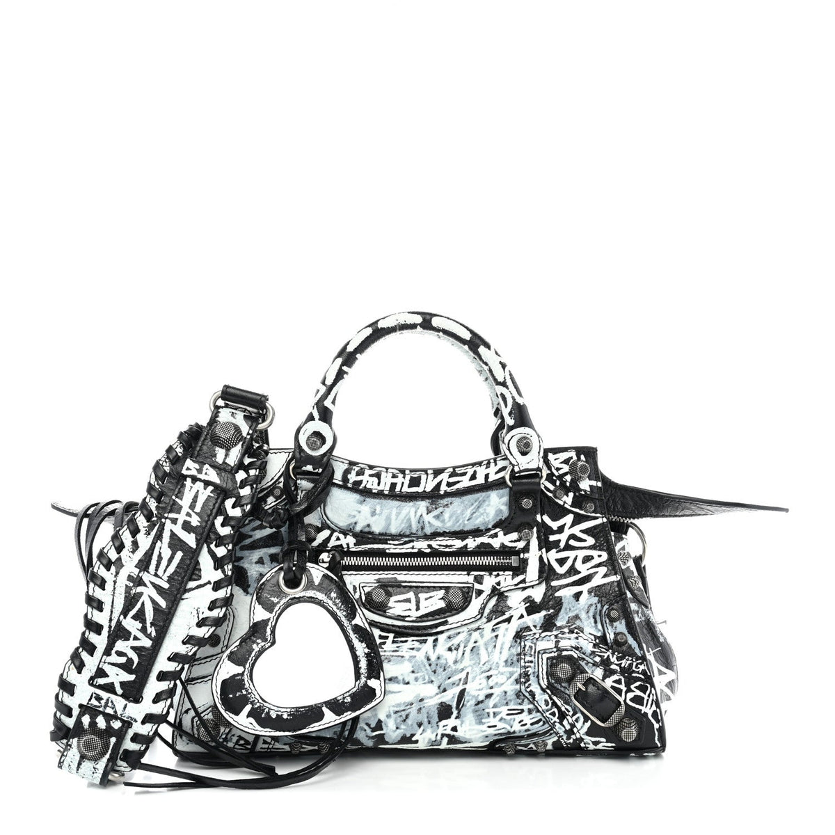 Agneau Arena Graffiti Neo Cagole City Handbag XS Black White