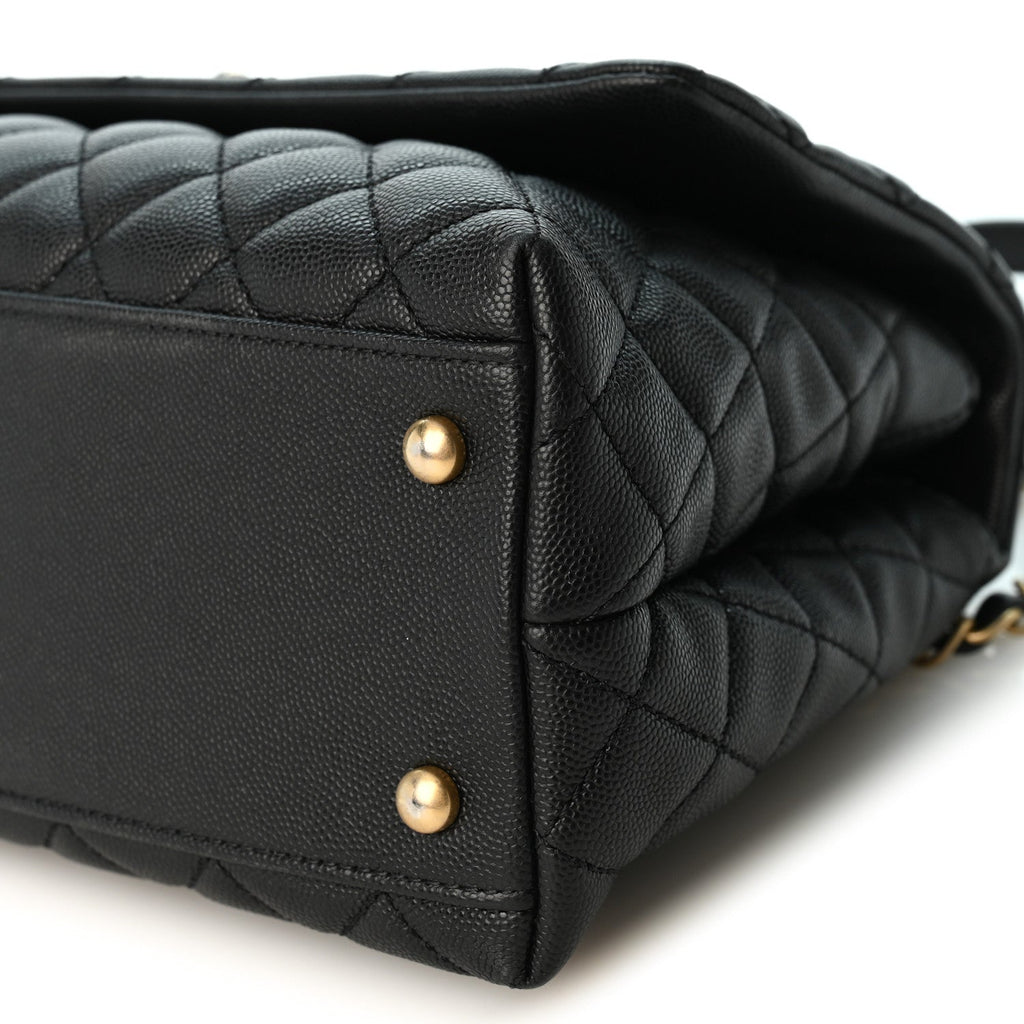 Caviar Quilted Small Coco Handle Flap Black