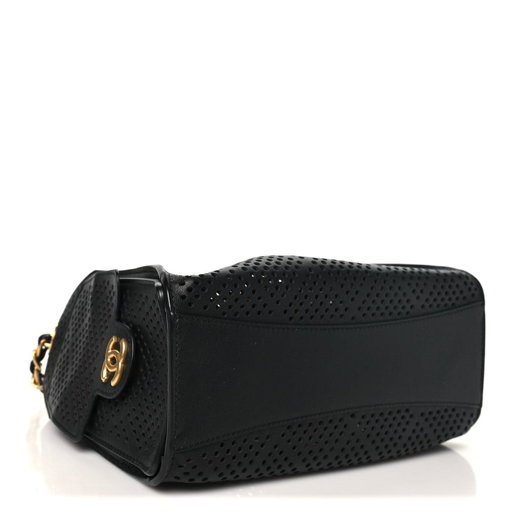 Perforated Calfskin Mini Chanel 25 Handbag Black