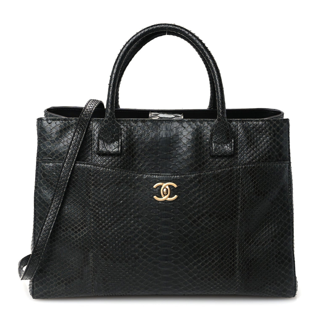 Snakeskin  Medium Executive Cerf Shopper Tote Black