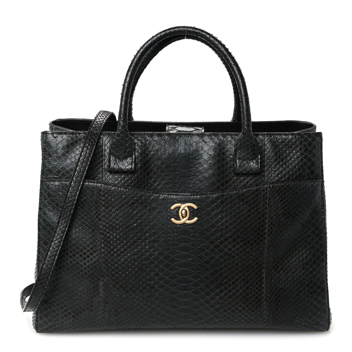 Snakeskin  Medium Executive Cerf Shopper Tote Black