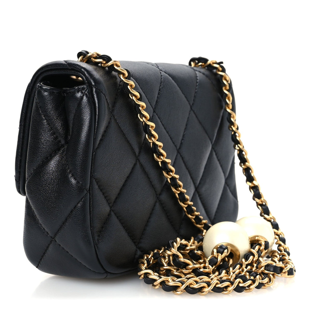 Lambskin Pearl Quilted Mini Flap Black