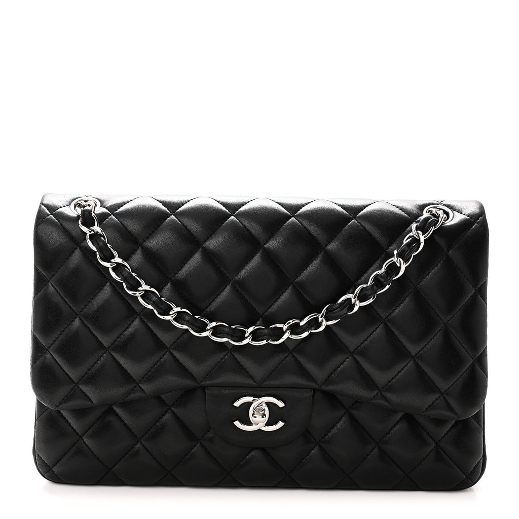 Lambskin Quilted Jumbo Double Flap Black