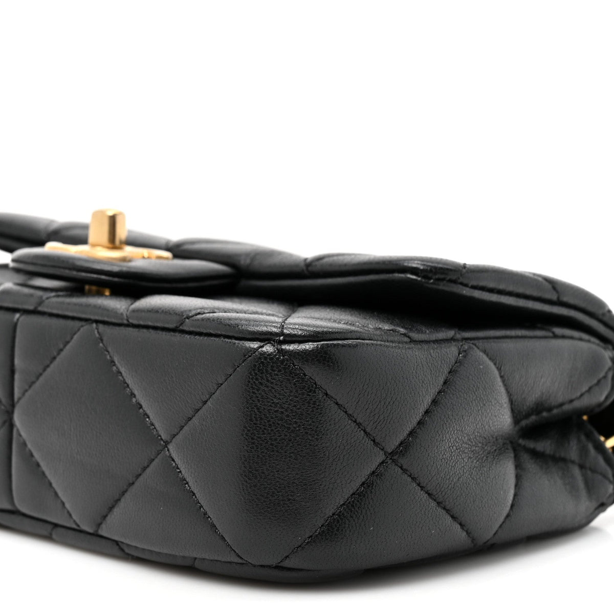Lambskin Quilted Pearl Mini Flap Black Black
