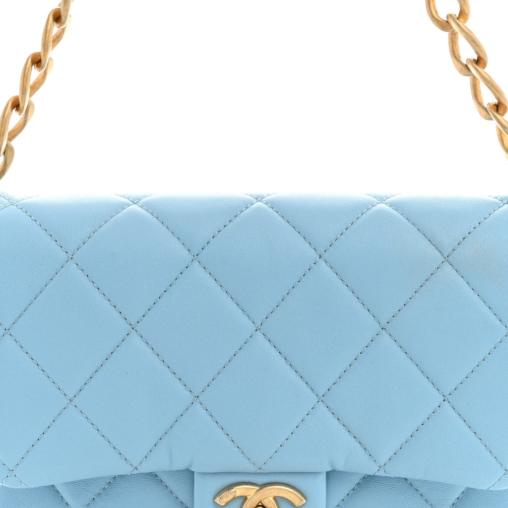 Lambskin Quilted CC Chain Flap Light Blue