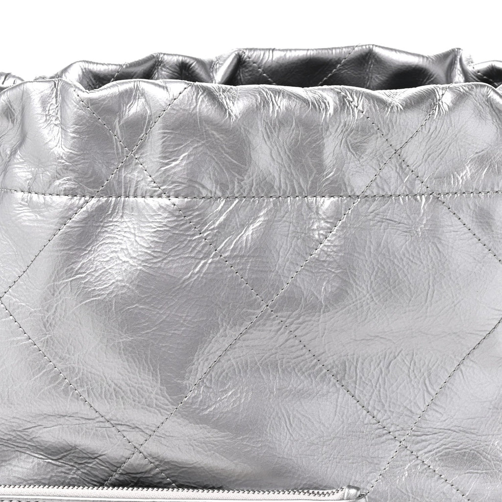 Metallic Calfskin Quilted Small Chanel 22 Silver