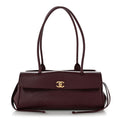 Grained Calfskin Stitched Urban Essentials Small Shopping Bag Burgundy