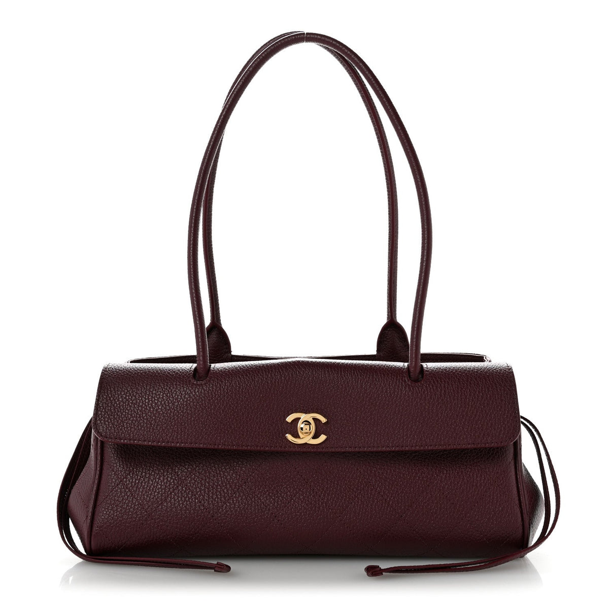 Grained Calfskin Stitched Urban Essentials Small Shopping Bag Burgundy