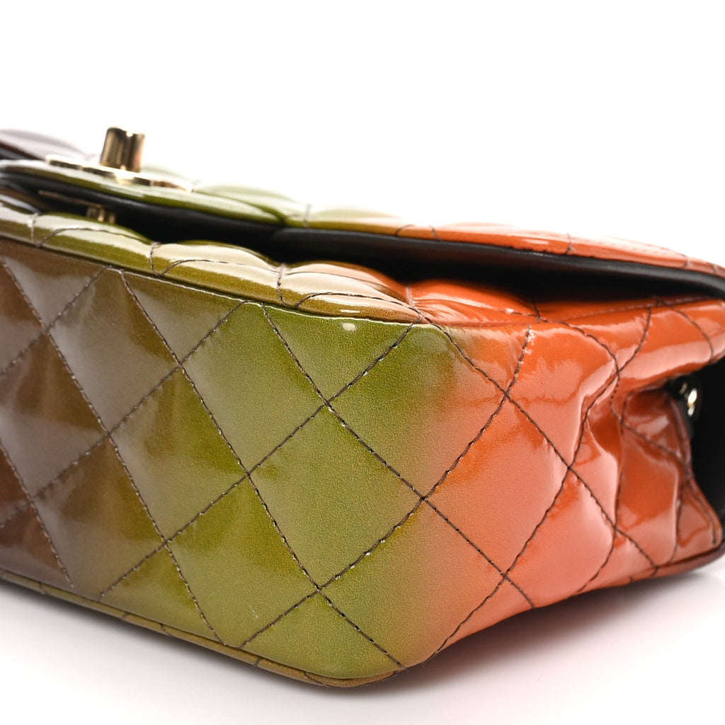 Shaded Patent Calfskin Quilted Mini Rectangular Flap Green Orange Dark Brown