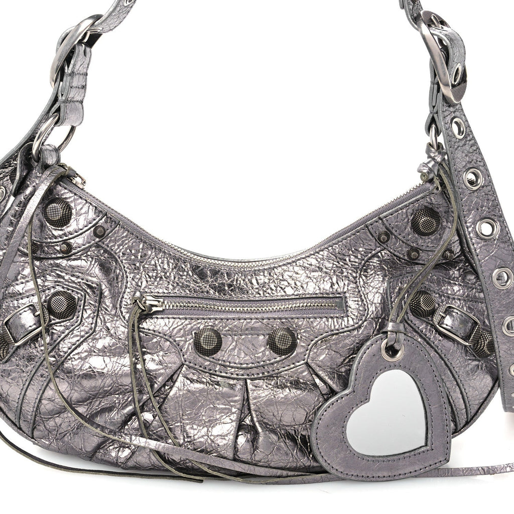 Metallic Agneau Arena Small Le Cagole Shoulder Bag Silver