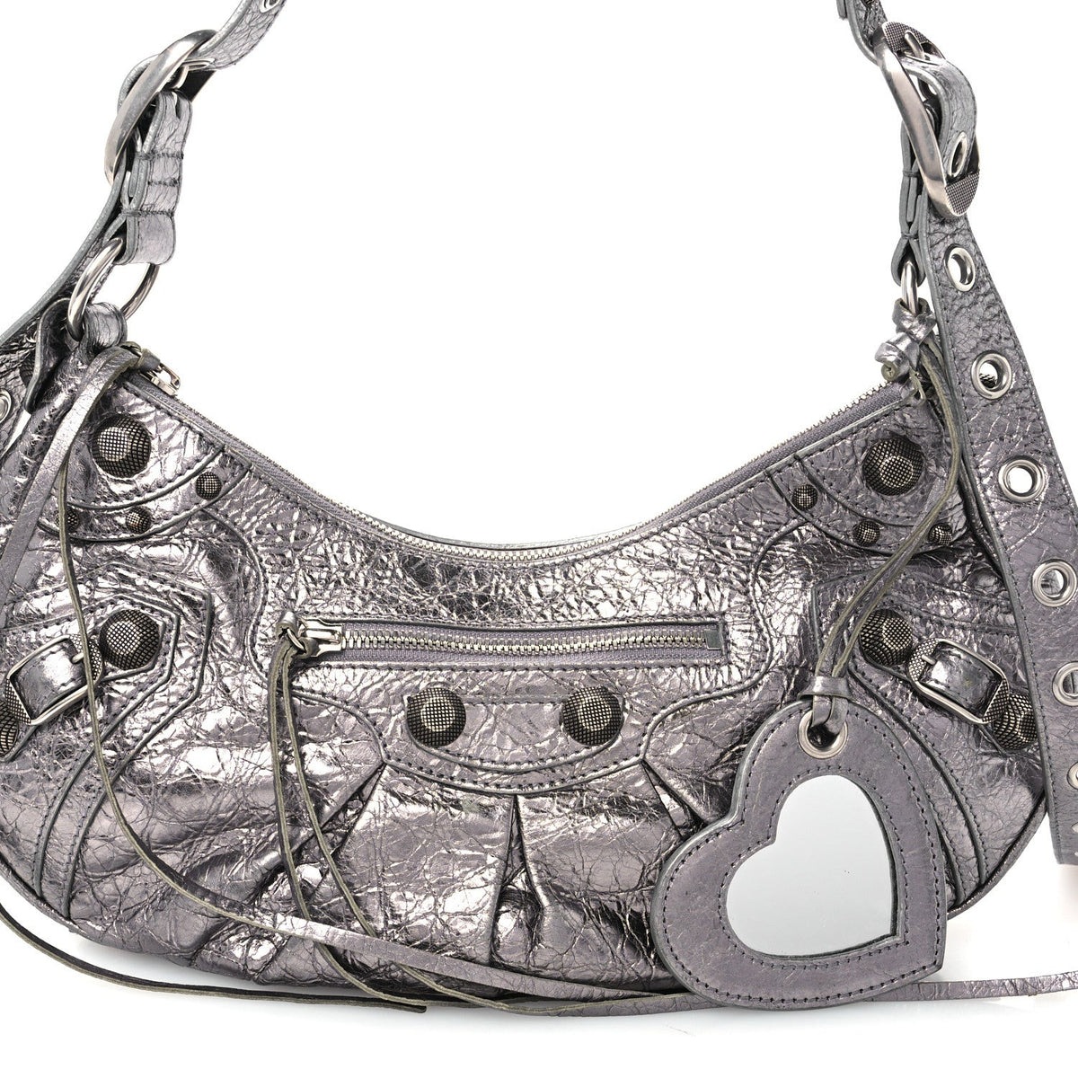 Metallic Agneau Arena Small Le Cagole Shoulder Bag Silver