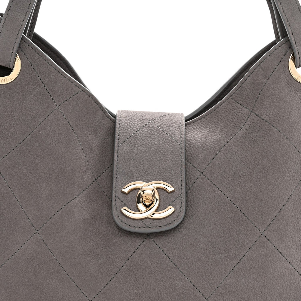 Nubuck Caviar Quilted Large Shopping Bag Grey