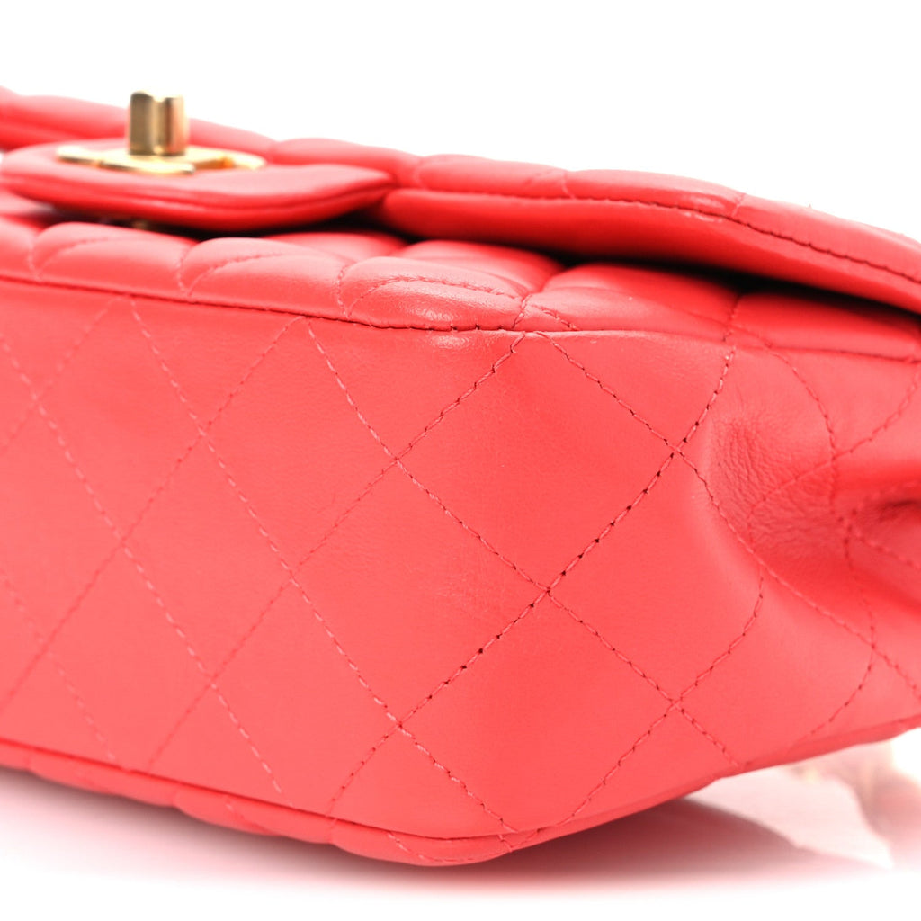 Lambskin Quilted Mini Rectangular Flap Red