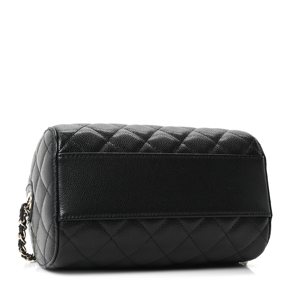Caviar Quilted Barrel Clutch With Chain Black