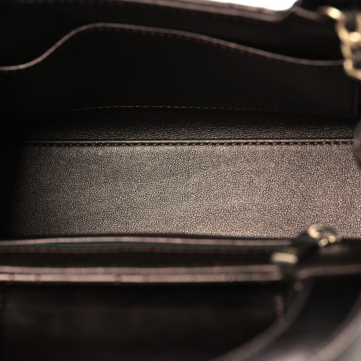 Metallic Aged Calfskin Quilted Nano Kelly Shopper Dark Brown