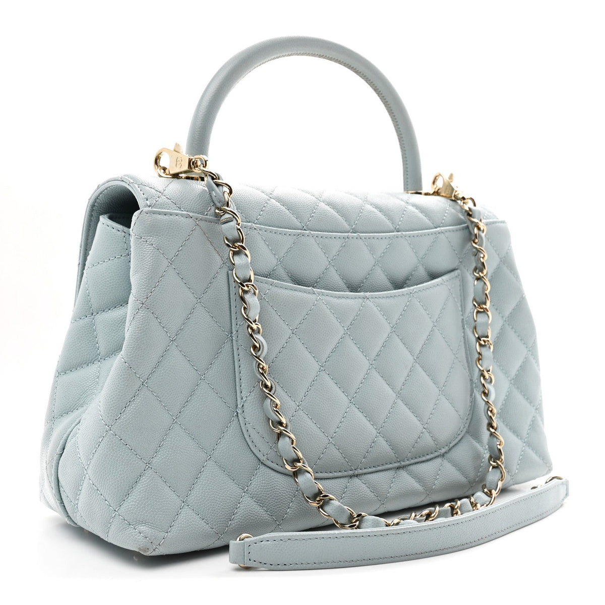 Caviar Quilted Small Coco Handle Flap Light Blue