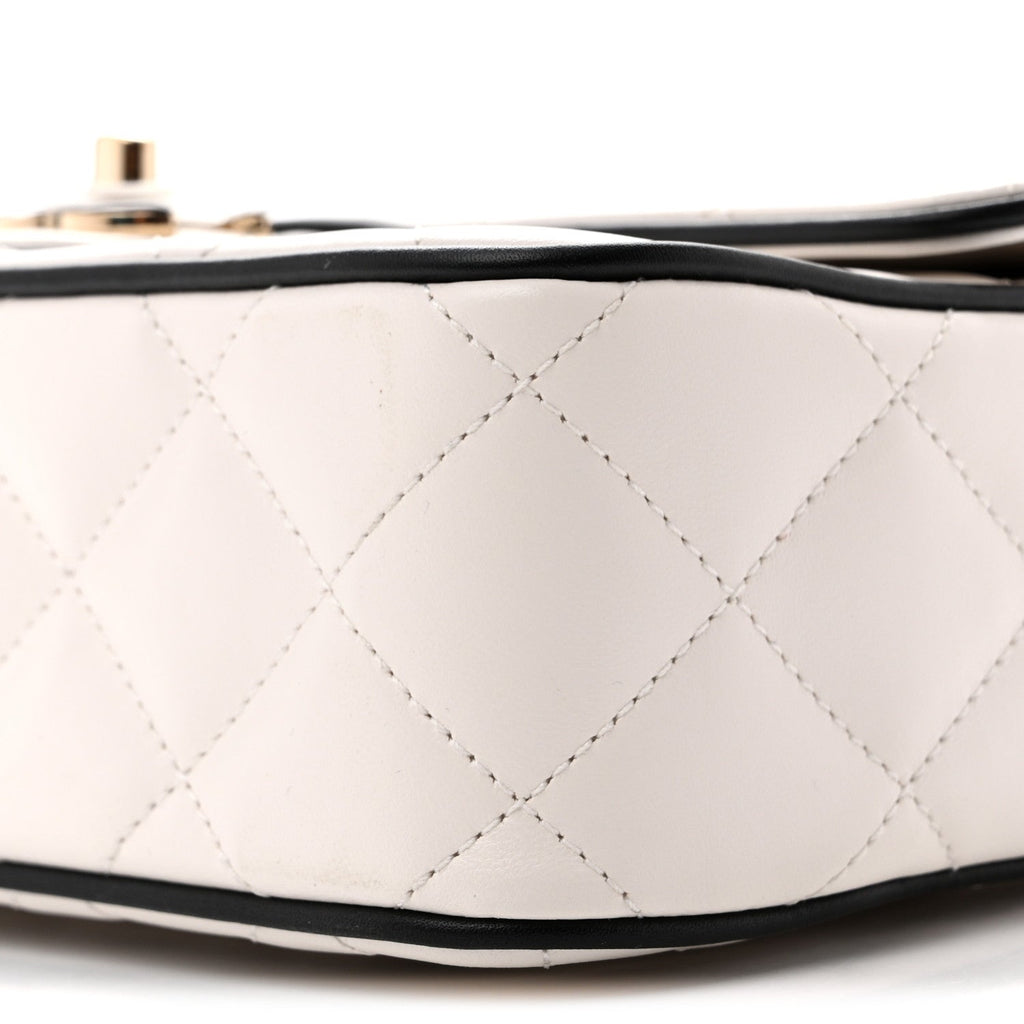 Lambskin Quilted Resin Graphic Frame Flap Bag White Black