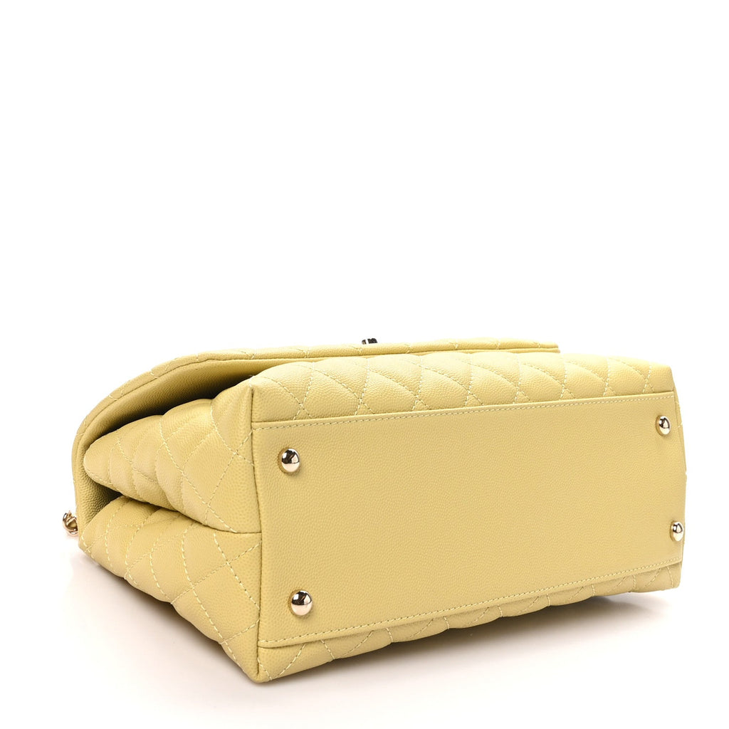 Caviar Quilted Small Coco Handle Flap Yellow