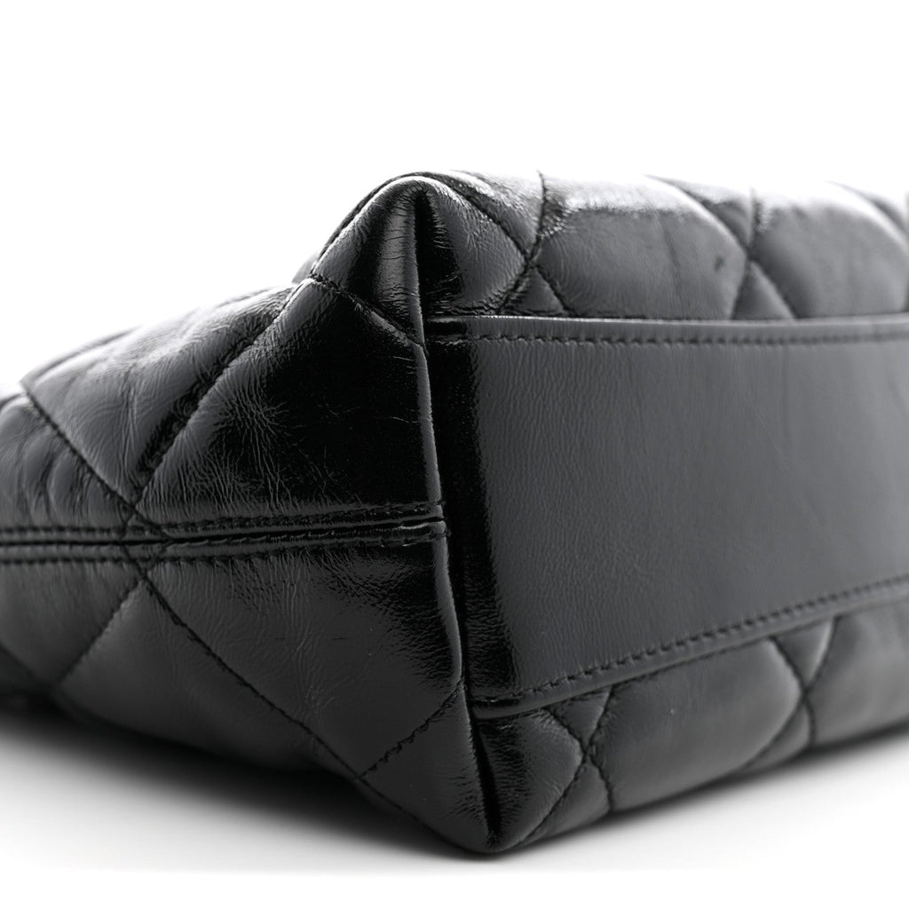 Shiny Crumpled Lambskin Quilted Small CC Funky Town Hobo Black