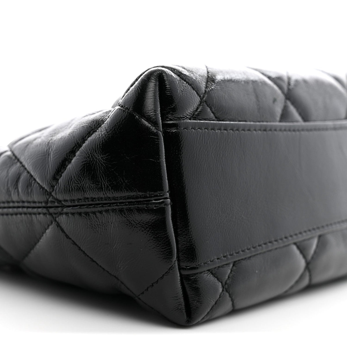 Shiny Crumpled Lambskin Quilted Small CC Funky Town Hobo Black