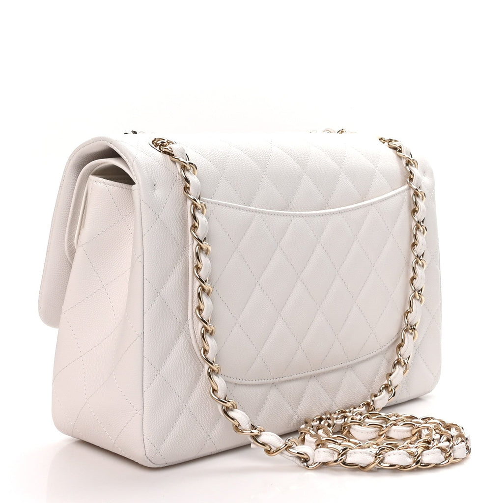Caviar Quilted Jumbo Double Flap White