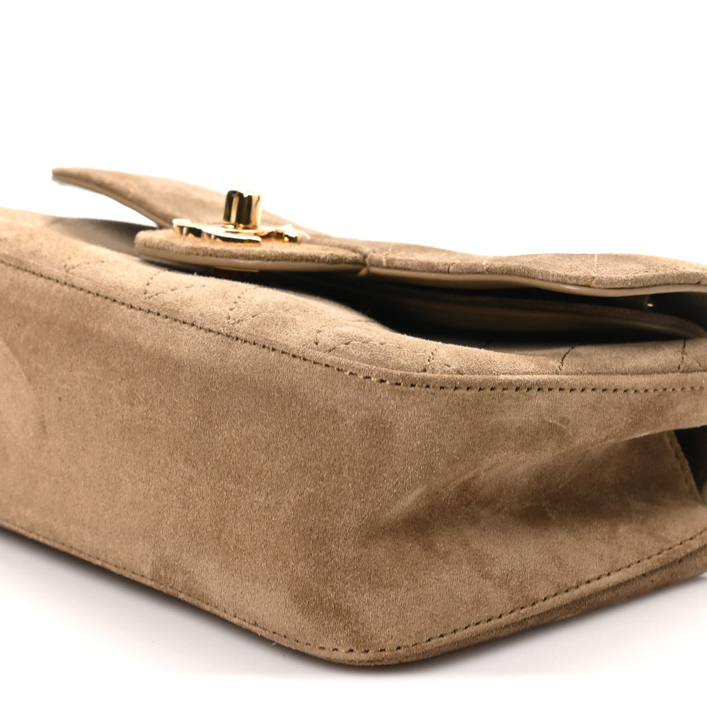 Suede Calfskin Mini Souplissimo Flap Dark Beige