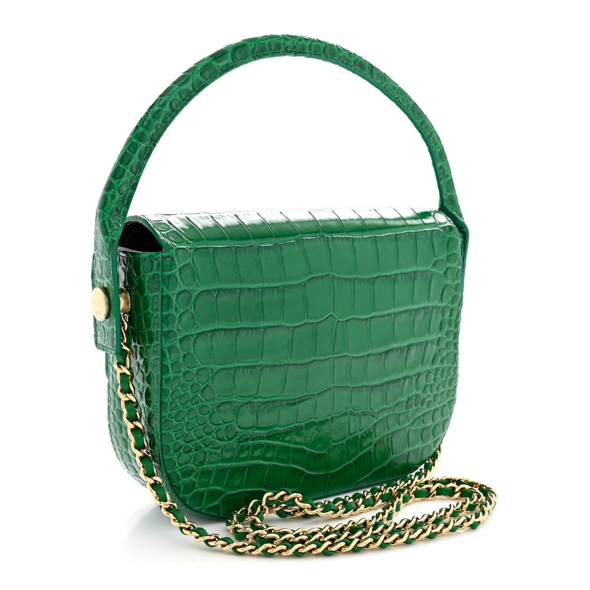 Calfskin Crocodile Embossed Turn Around Mini Flap Emerald