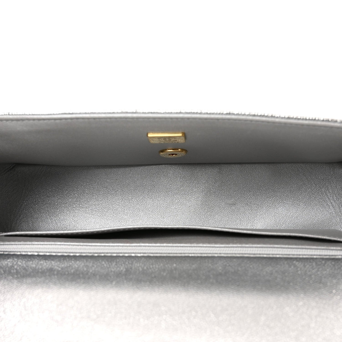 Metallic Caviar Quilted Top Handle East West Flap Silver