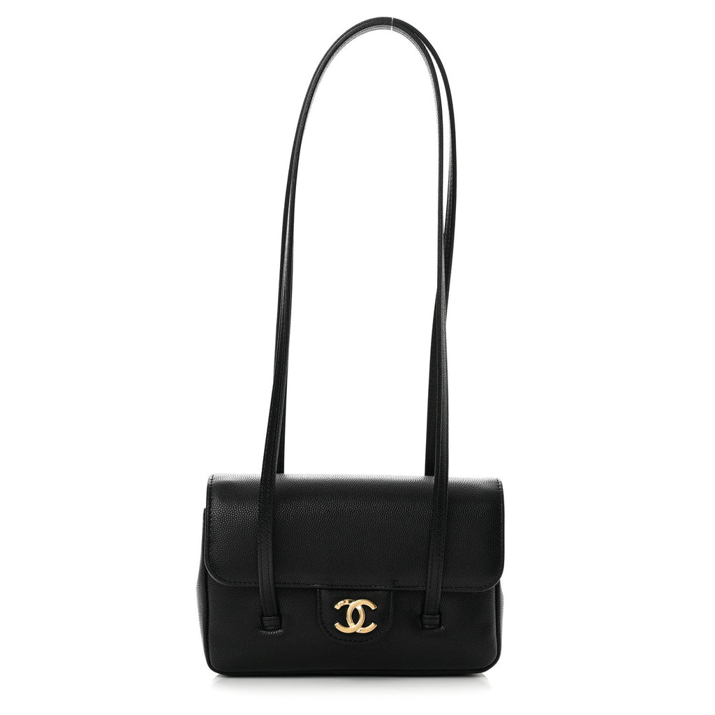 Shiny Caviar Mini Preppy Coco Shoulder Bag Black