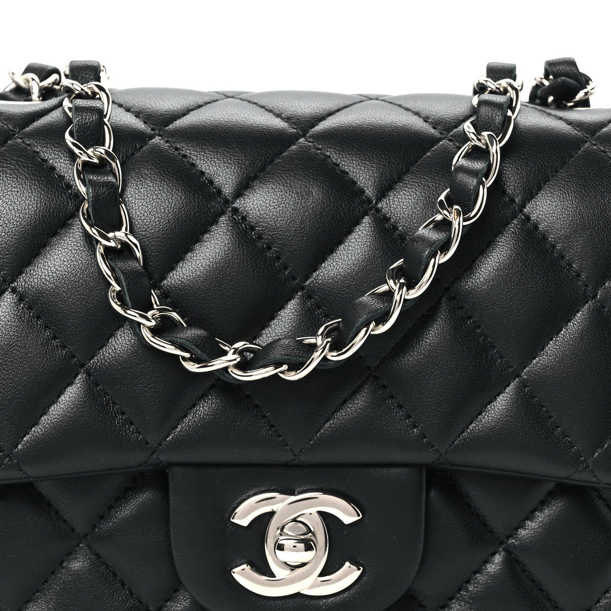 Lambskin Quilted Mini Square Flap Black