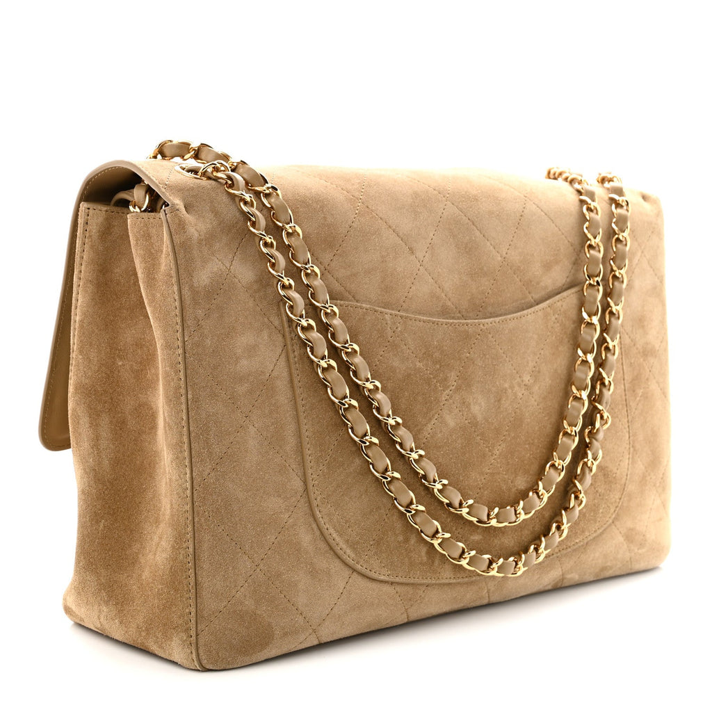 Suede Calfskin Souplissimo Maxi Flap Dark Beige