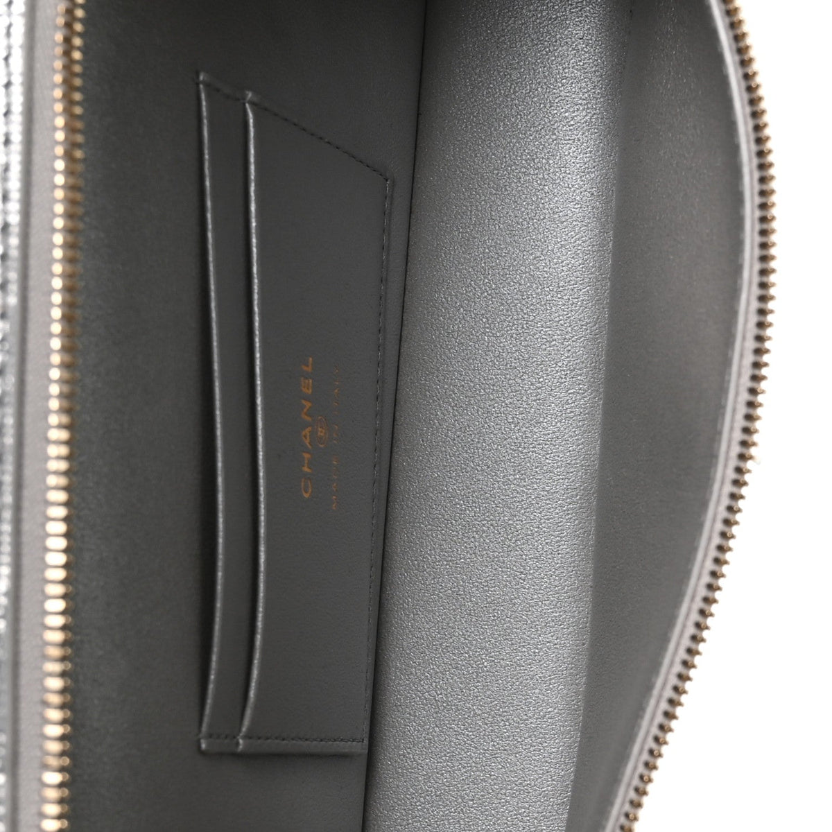 Lizard Embossed Calfskin Exoticoco Long Vanity With Chain Silvery
