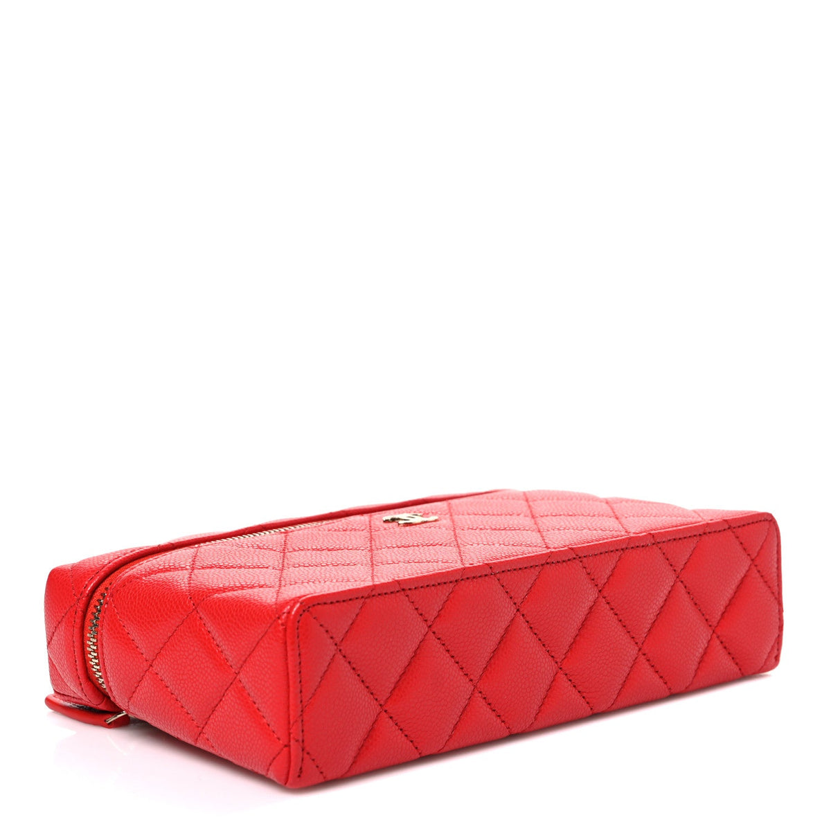 Caviar Quilted Top Handle Slim Vanity With Chain Red