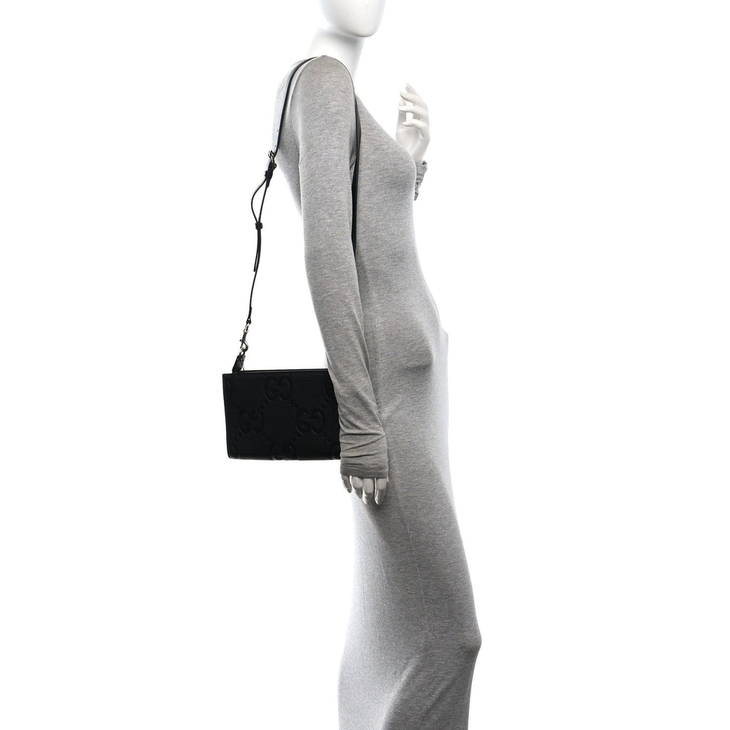 Monogram Jumbo GG Textured Dollar Calfskin Crossbody Bag Black