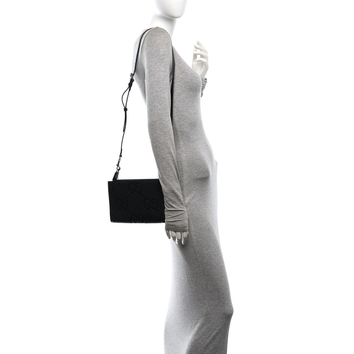 Monogram Jumbo GG Textured Dollar Calfskin Crossbody Bag Black