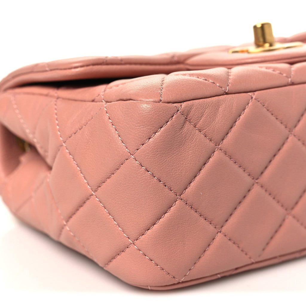 Lambskin Quilted Mini Pearl Crush Flap Pink