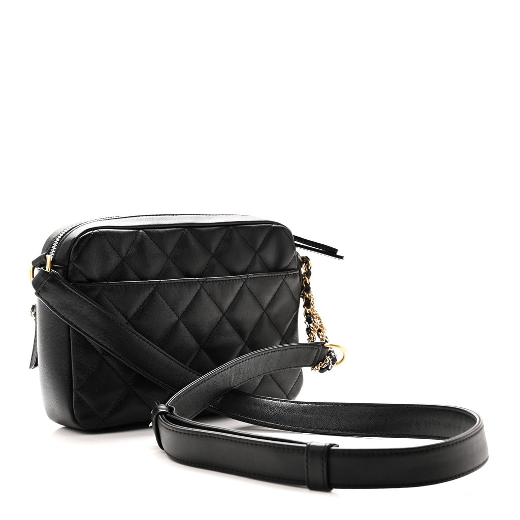 Calfskin Quilted Large Camera Case Black Black